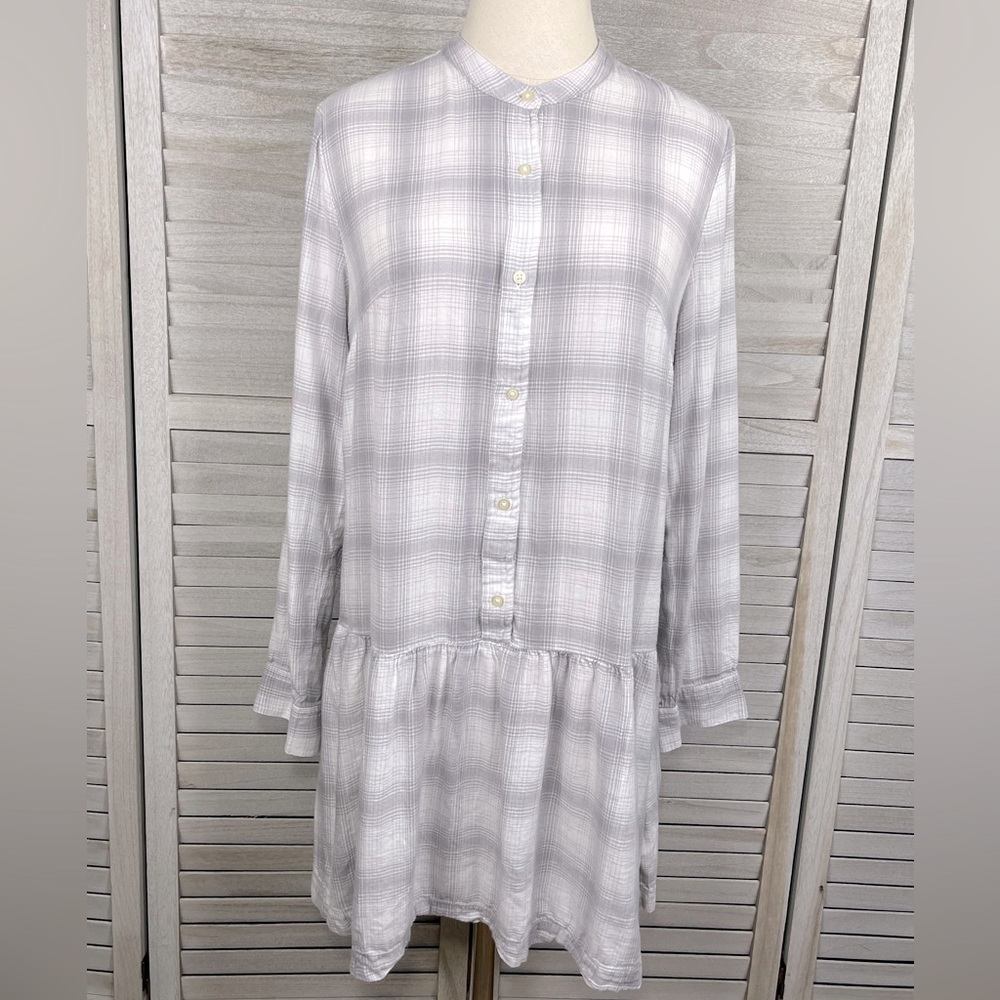 GAP Long Sleeve Shirt Dress Drop Waist Gray/White Plaid-Medium